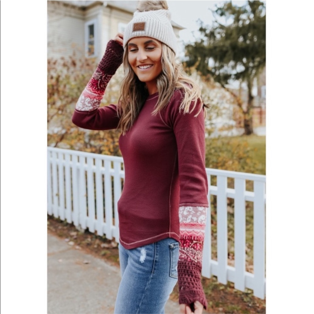 NEW Free People In The Mix Cuff Top in Rio Vino - Picture 9 of 13